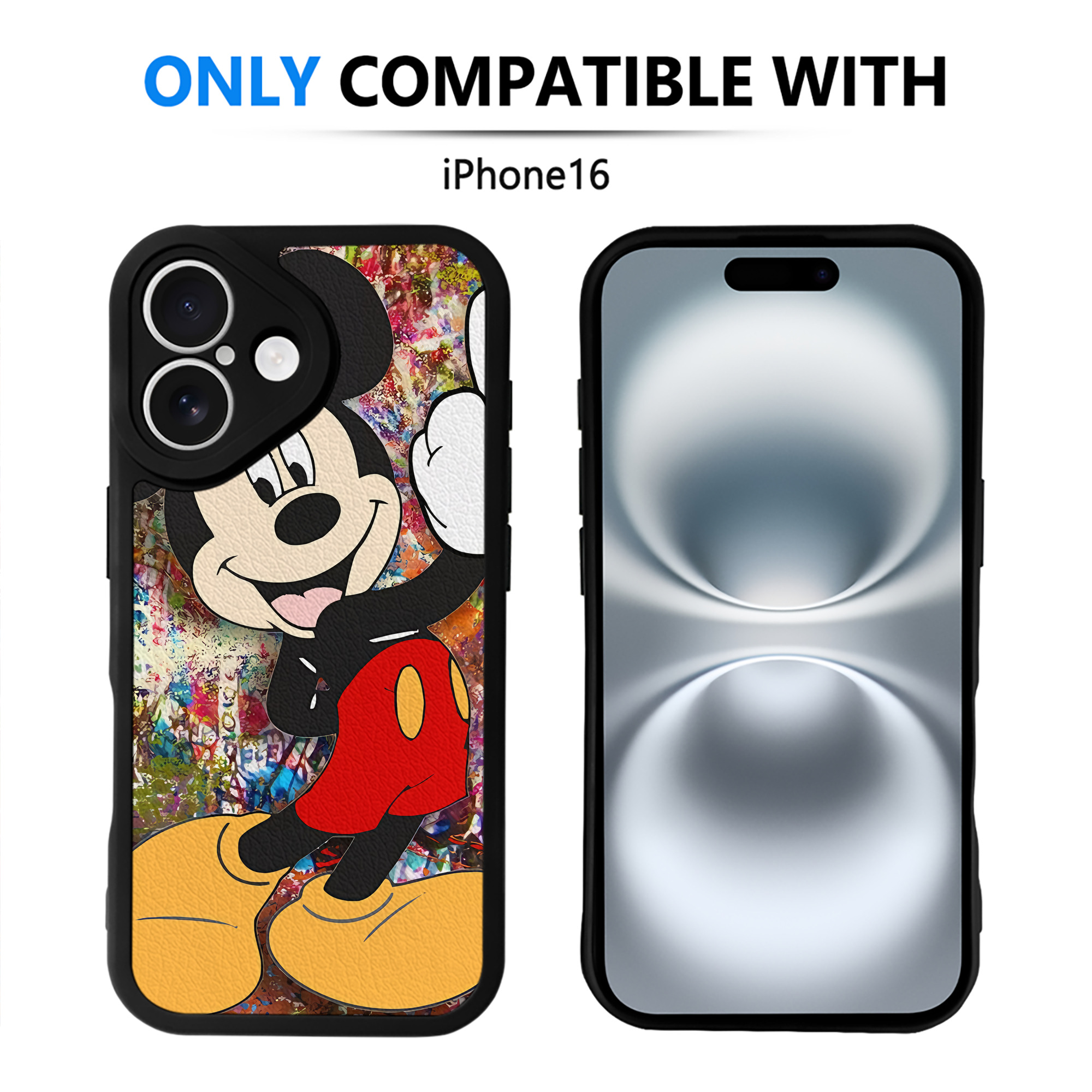 （画像用） ミッキーマウス Mickey Mouse 【iPhone 16シリーズ対応】シリコンスマホケース（レザー調） 材質：シリコン